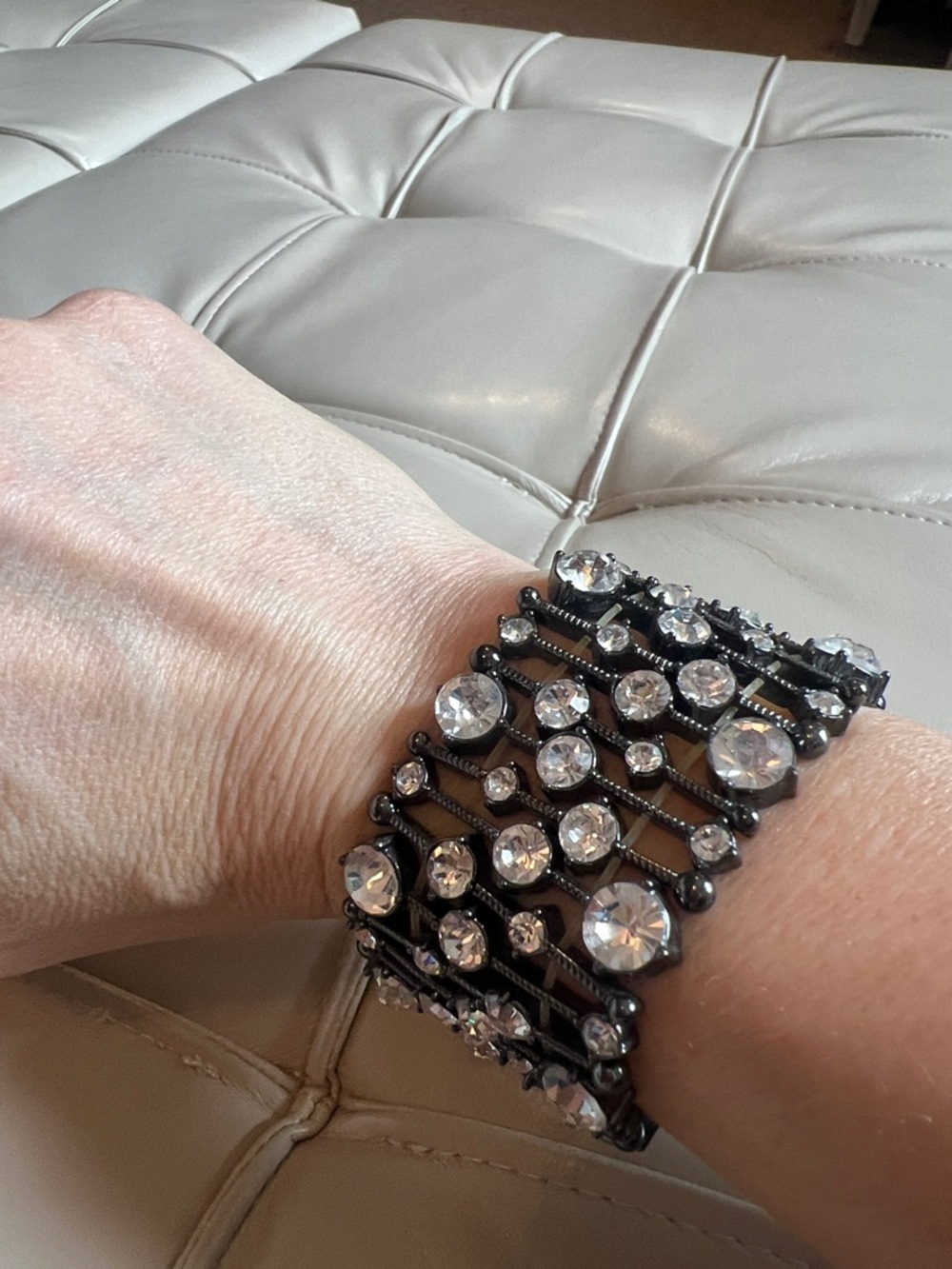 White House Black Market Black Stretch Bracelet with Clear Crystals